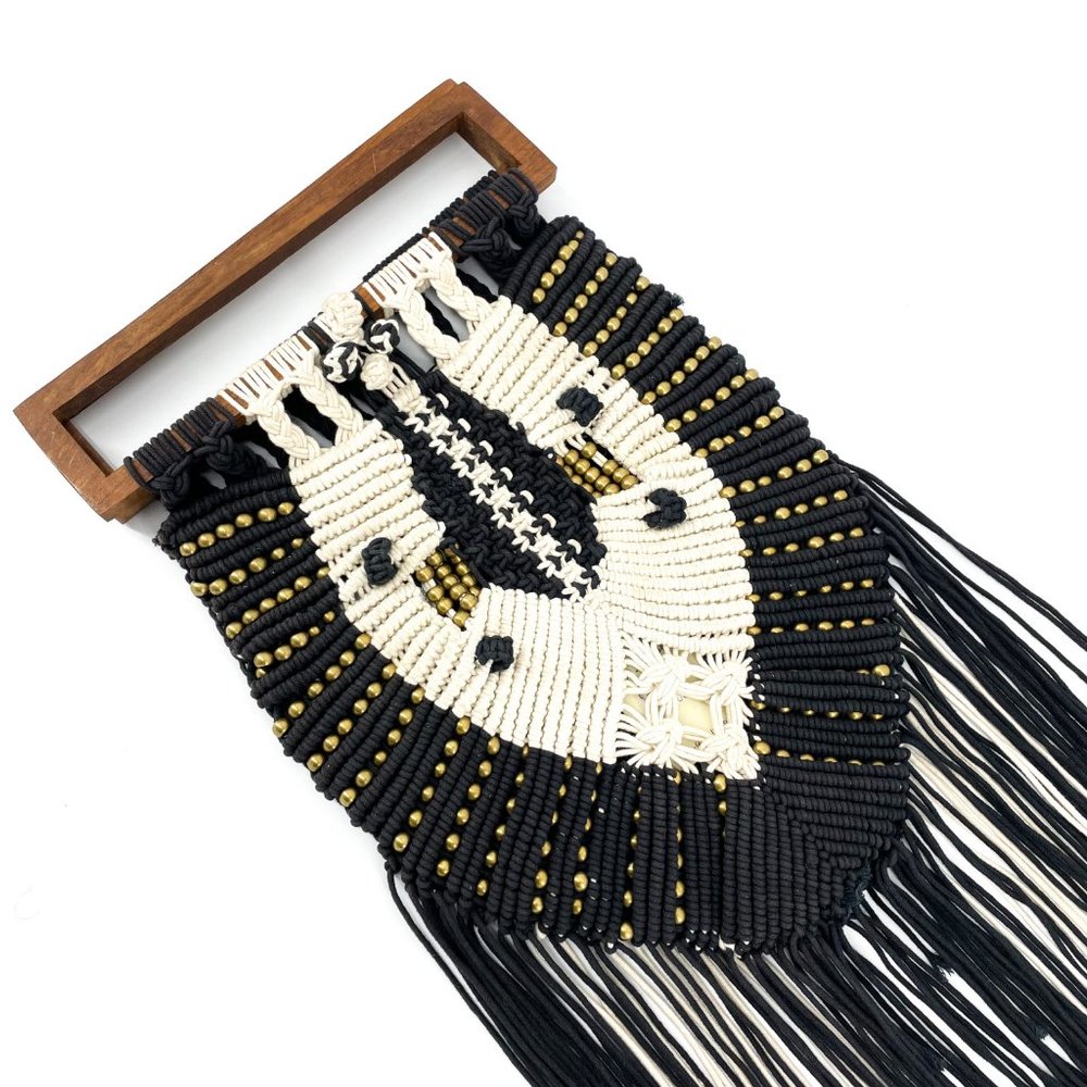 CLEOBELLA🌺Seville Boho Fringe Retro Macrame Beaded Clutch Black & White - Picture 4 of 12